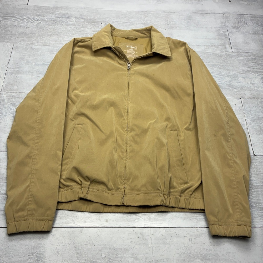 LL Bean Harrington Jacket Mens Large Tan Khaki Full Zip Lightweight 299791